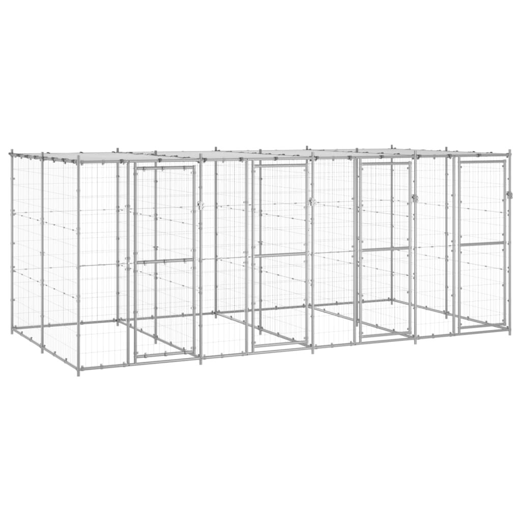 vidaXL Outdoor Dog Kennel Galvanised Steel with Roof 9.68 m Dog House Cage